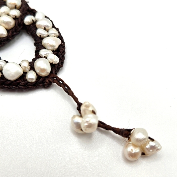 VINTAGE Unique Handmade Woven Wide Bracelet Freshwater Pearls - Picture 8 of 8